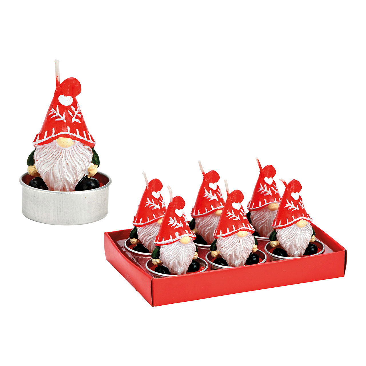 Tealight set gnome 4x7x4cm set of 6, made of wax red (W/H/D) 14x8x9cm