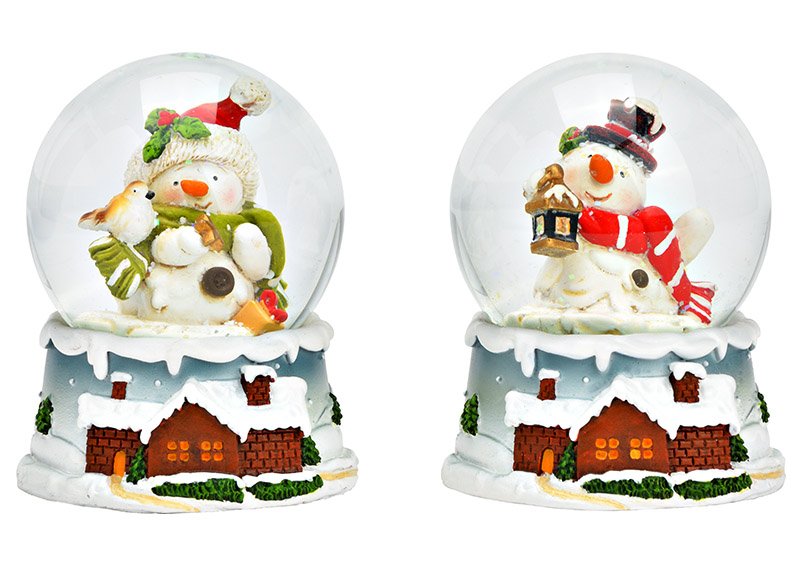Snow globe snowman made of poly, glass colored 2-fold, (W/H/D) 7x9x7cm
