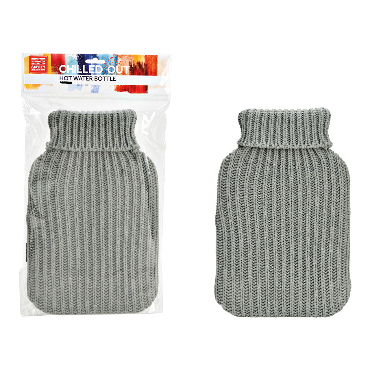 Bouillotte housse tricotée 2L en plastique gris (L/H/P) 21x32x2cm