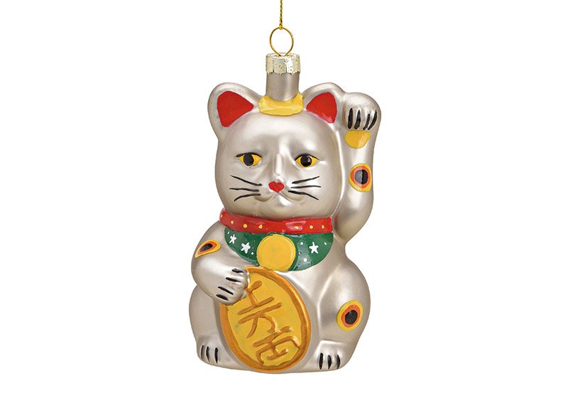Christmas hanger lucky cat made of glass Colorful (W/H/D) 6x11x6cm