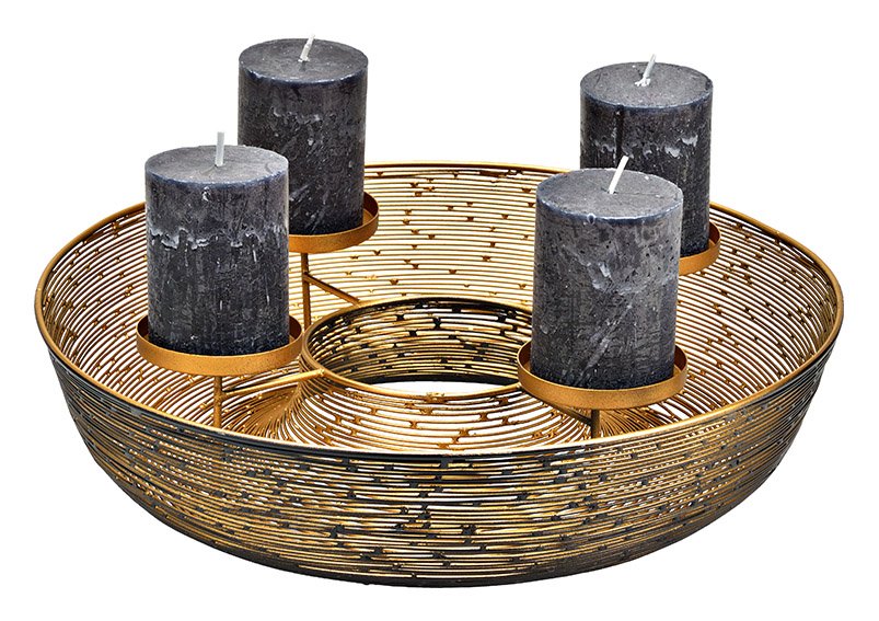 Advent wreath half basket, metal candle holder black, gold (W/H/D) 40x9x40cm 