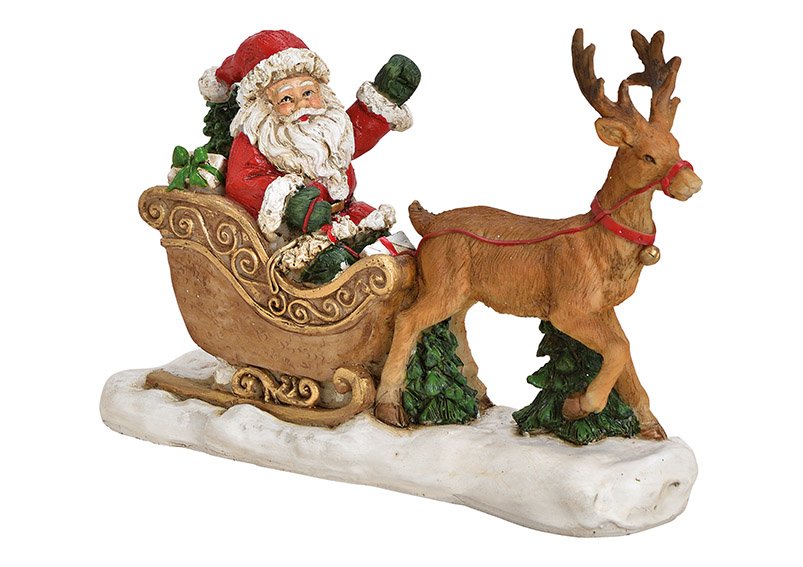 Père Noël sur traîneau en poly Coloré (L/H/P) 20x13x7cm