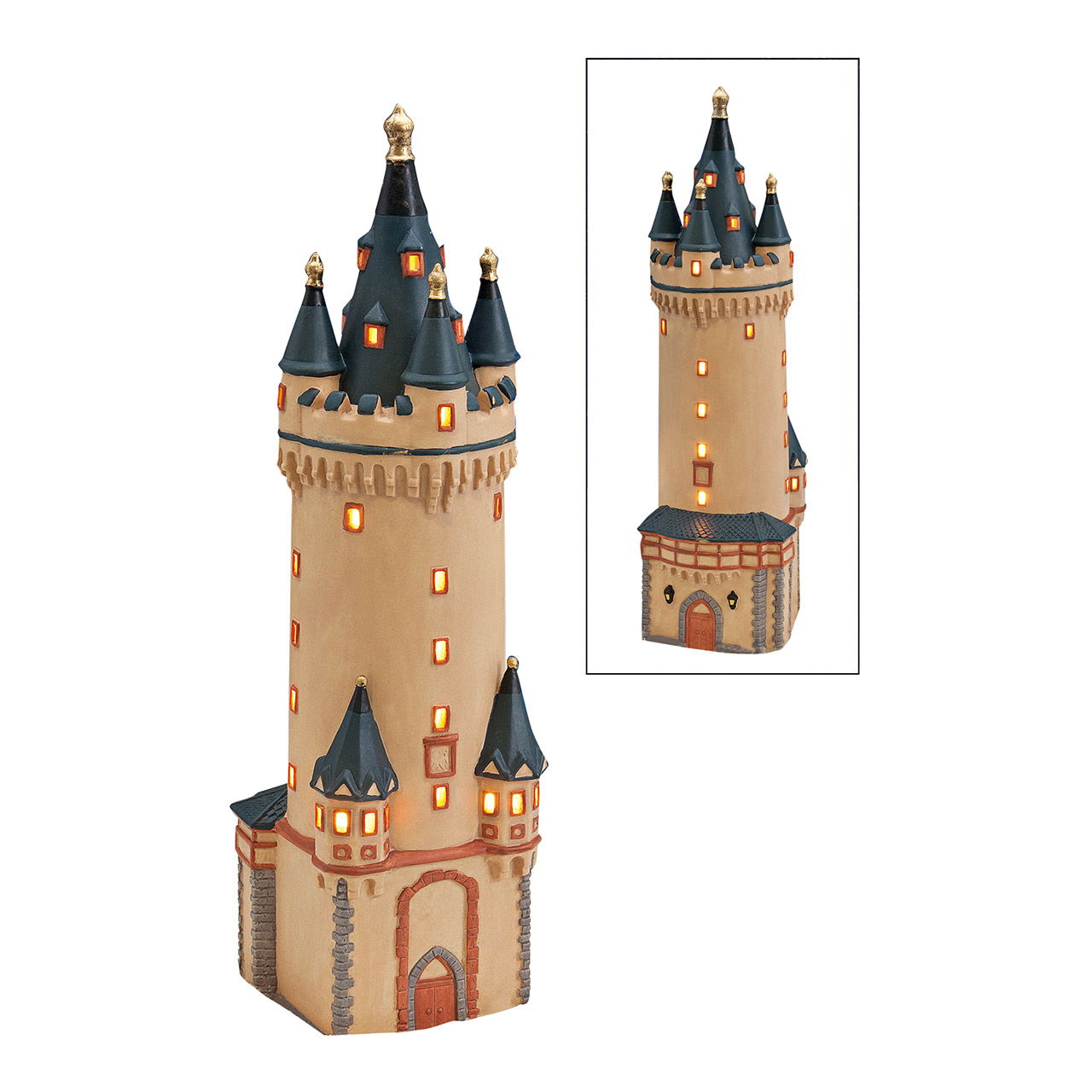 Wurm Lichthaus Eschenheimer Turm Frankfurt aus Porzellan, Braun/Schwarz (B/H/T) 10x33x9cm