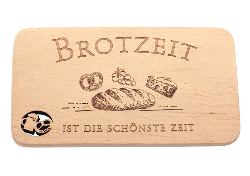 Lavagna per la colazione, Brotzeit ist die schönste Zeit in legno di faggio naturale (L/H/D) 22x15x1cm