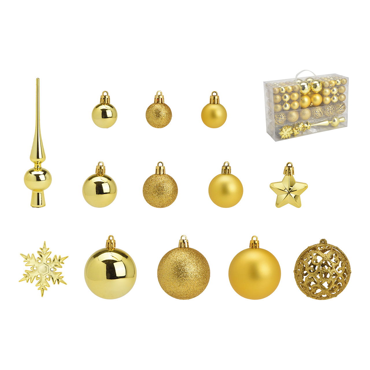 Set di palline di Natale in plastica Lemon Gold Set di 111, (c/h/d) 23x35x12cm Ø 3/4/6 cm