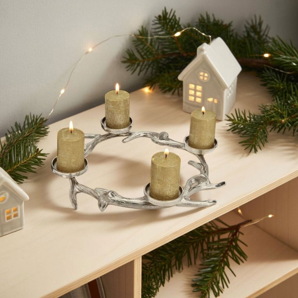 Adventskrans in geweidessin van metaal, zilver (B/H/D) 46x6x46cm