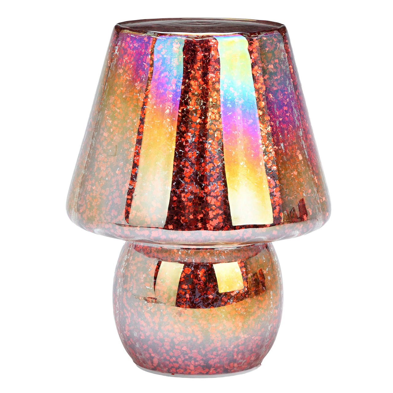 Candeeiro de mesa LED iridescente em vidro, cor-de-rosa (L/A/P) 14x18x14 cm, sem as 2 pilhas AAA Lampe, Lampenschirm, Tischlampe