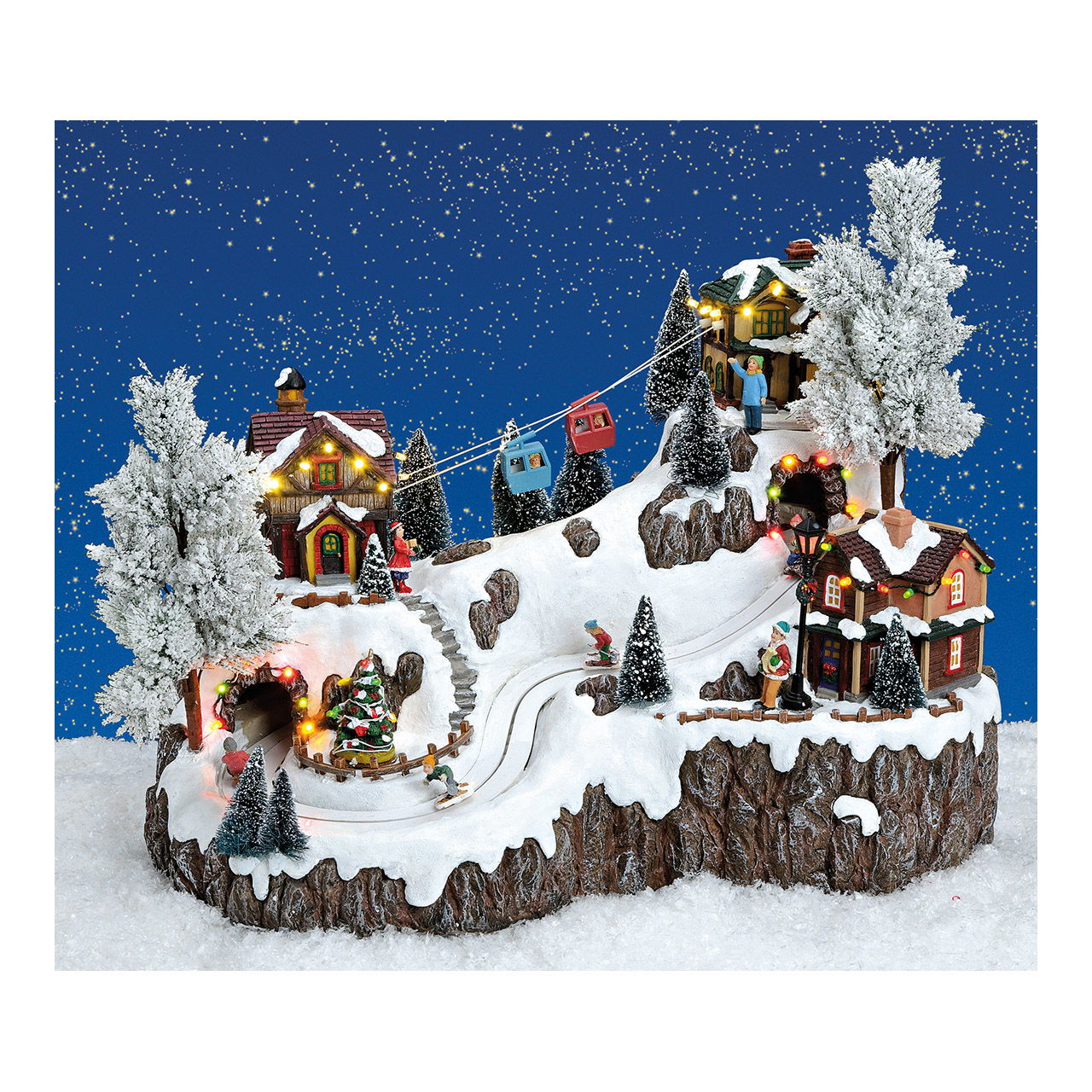 Winterszene Seilbahn mit Licht, Musik, beweg. Seilbahn, Skifahrer aus Poly, 46x38x27cm Winterszene Seilbahn mit Licht, Musik, beweg. Seilbahn, Skifahrer aus Poly, 46x38x27cm