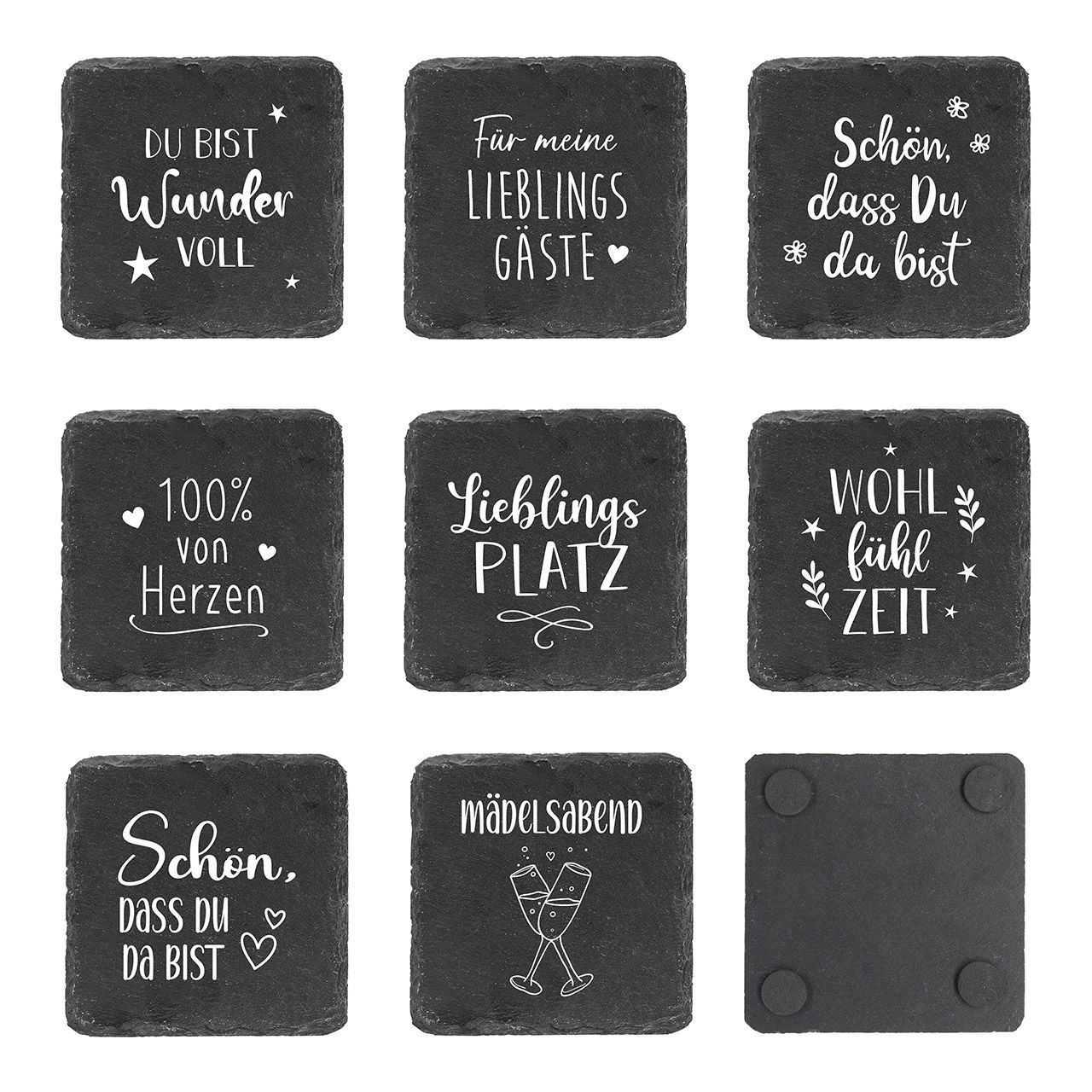 Posavasos con leyenda de pizarra, 8 pliegues, negro (A/A/A) 9x1x9cm Posavasos con leyenda de pizarra, 8 pliegues, negro (A/A/A) 9x1x9cm