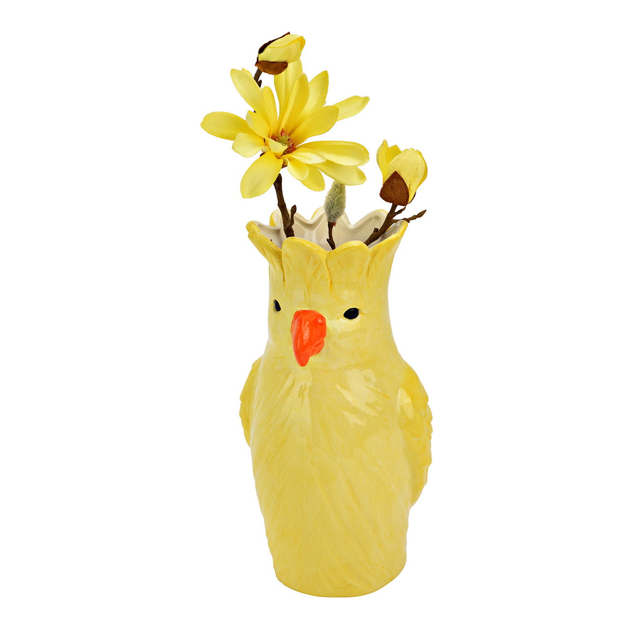 Vase perroquet en céramique, jaune (L/H/P) 13x25x13cm Krug, Hühnchen, Geflügel, Töpferei, Vase