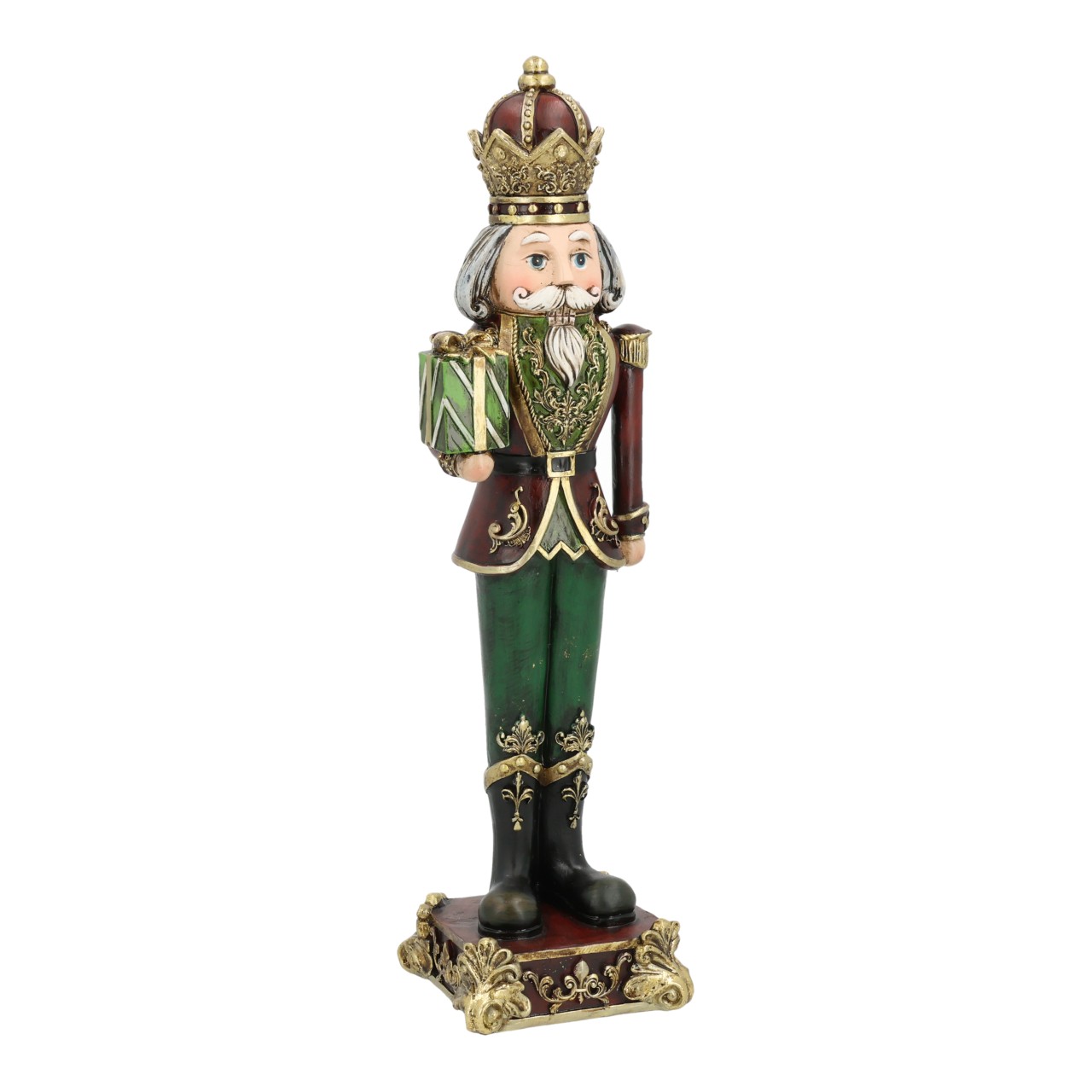 Weihnachtsfigur, König, Holzfigur, grün, Goldverzierungen