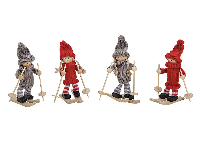 Winter figurines on ski (wood/ text. assorted 11cm