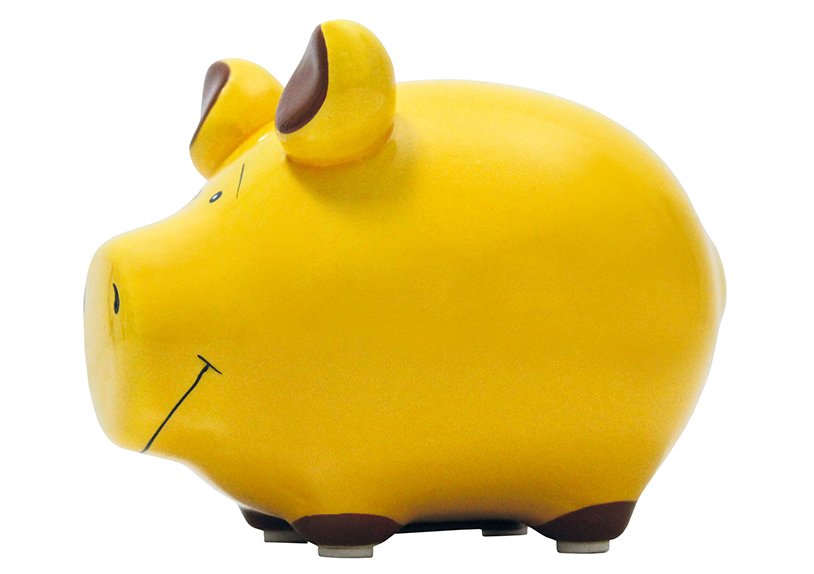 Tirelire KCG petit cochon, en céramique jaune (L/H/P) 12,5x9x9cm