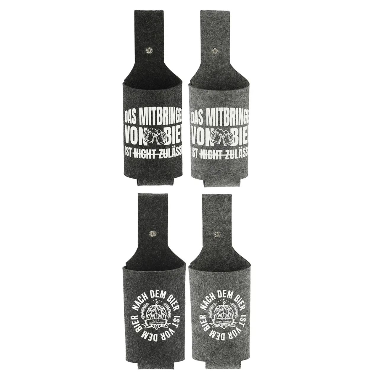 Bierholster Filz mit Sprüchen aus Filz Grau 4-fach, (B/H/T) 24x8x1cm Bierholster Filz mit Sprüchen aus Filz Grau 4-fach, (B/H/T) 24x8x1cm