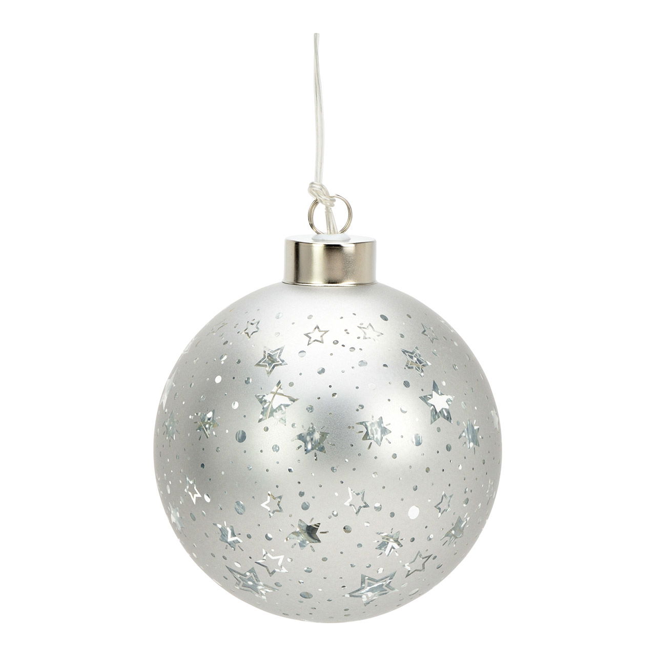 Boule lumineuse décor étoile en verre, argent Ø10cm Fonctionnement sur piles 2xAA non incluses