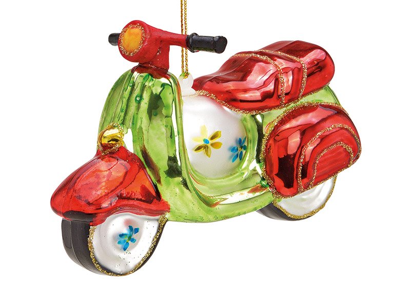 Kersthanger motorscooter van gekleurd glas (w/h/d) 11x8x4cm