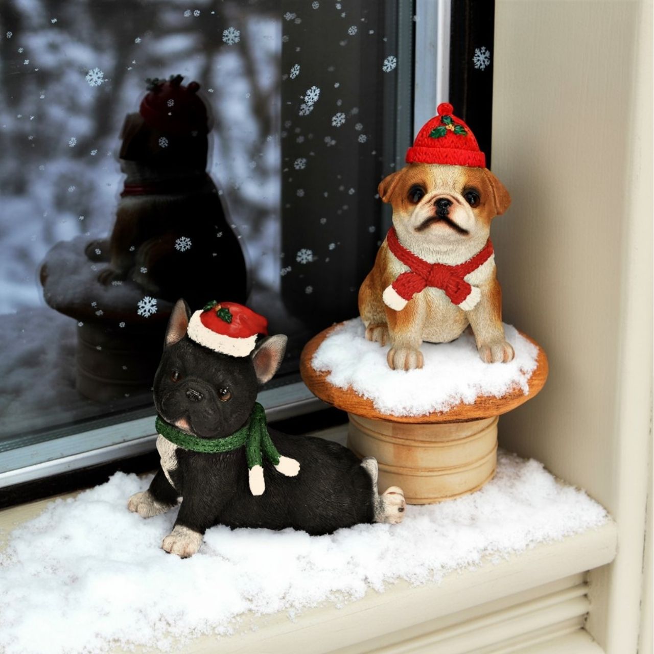 Figurine Chien Décor Noël en poly, double, noir/naturel (L/H/P) 10x12x7cm