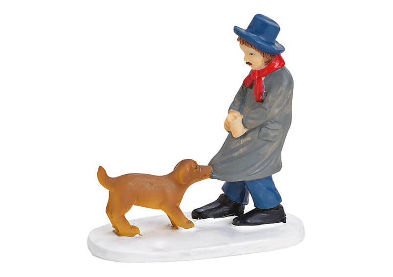 Miniatur Mann mit Hund aus Poly Grau (B/H/T) 6x6x3cm