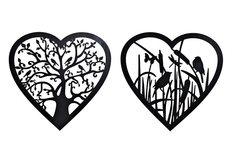 Wanddecoratie hart boom, vogel decor in hout zwart 2-vouw, Ø45cm