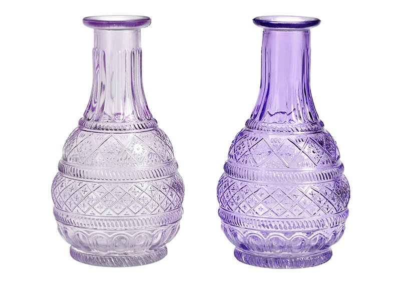 Vase aus Glas lila 2-fach, (B/H/T) 10x18x10cm
