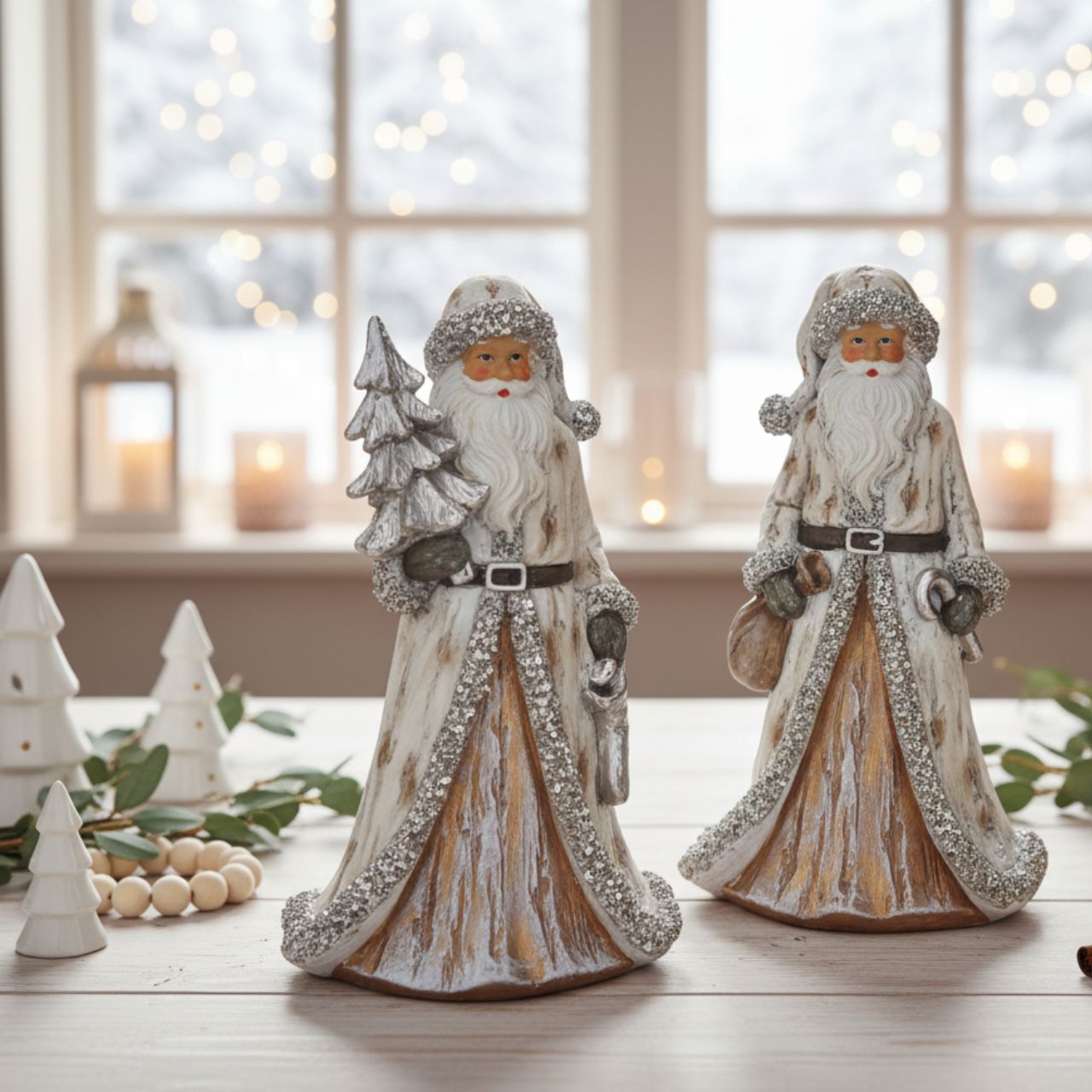 Père Noël en poly argenté 2 fois, (L/H/P) 10x16x4cm Figur, Erwachsener, Braut, Person, Frau