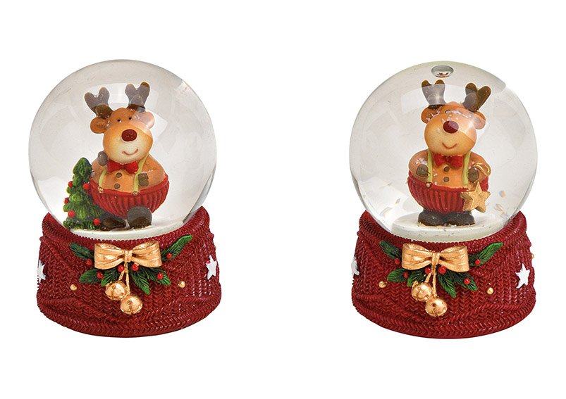 Snow globe elk made of poly, glass red 2-fold, (w / h / d) 4x6x4cm