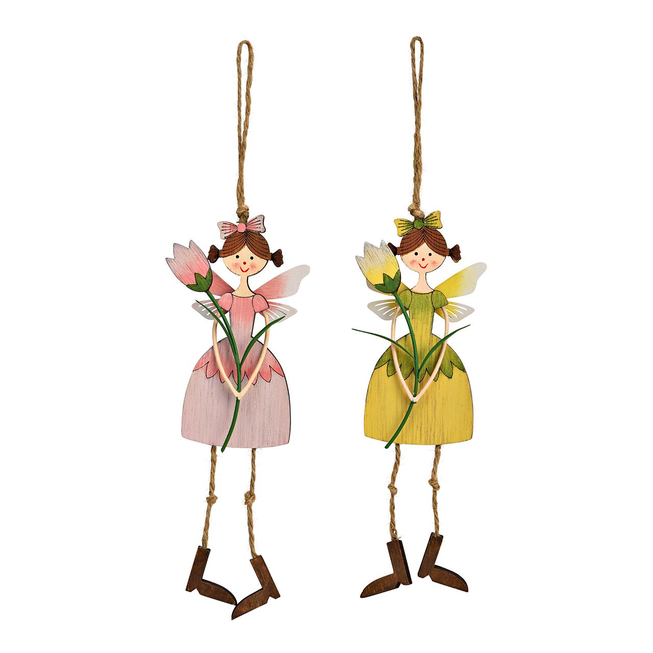 Fairy hanger made of wood, green/pink 2-fold, (W/H/D) 6x20x2cm