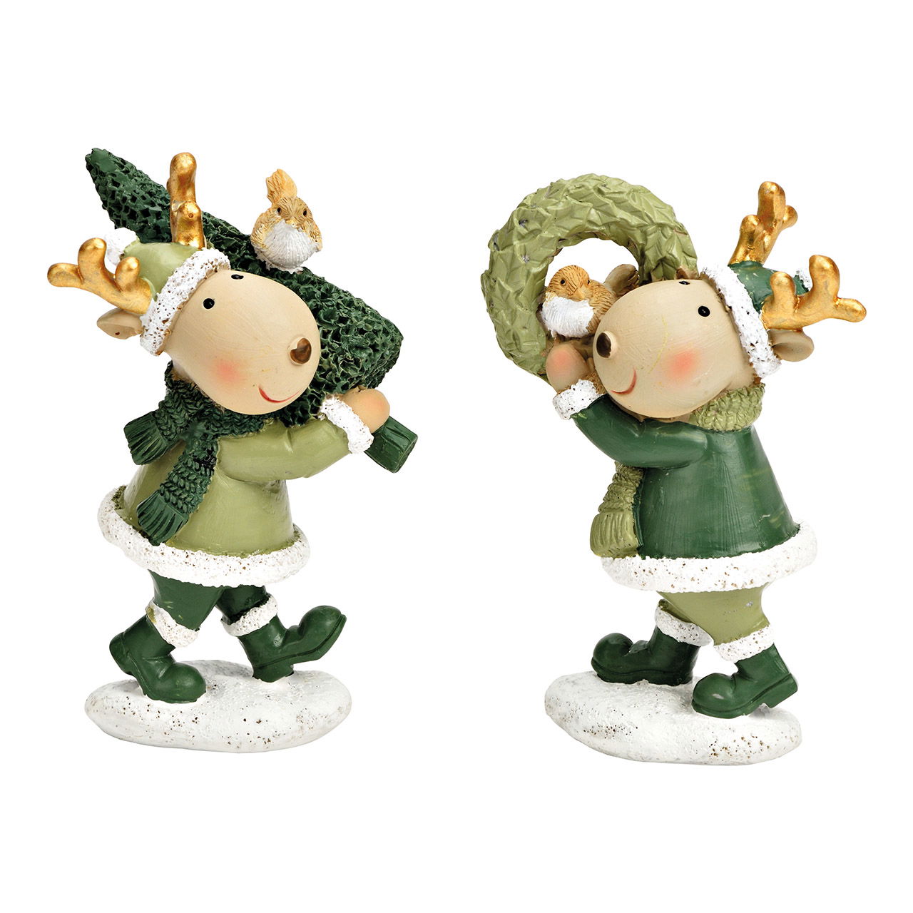 Reindeer with wreath, Christmas tree made of poly green 2-fold, (W/H/D) 6x11x7cm Figur, Person