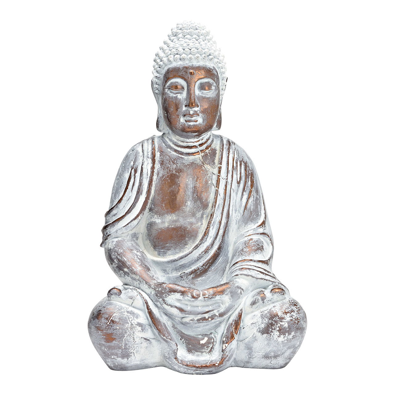 Buddha seduto in poli-oro, bianco (L/H/D) 32x52x25cm