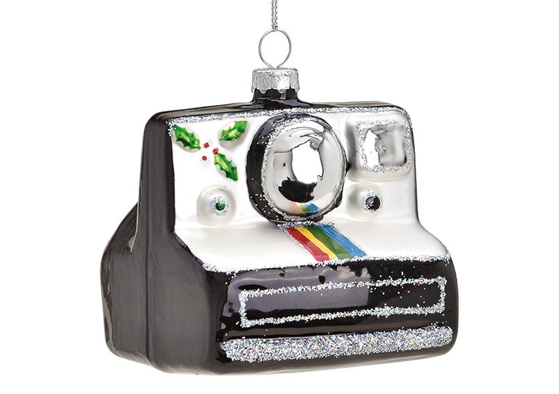 Weihnachtshänger Kamera aus Glas Schwarz (B/H/T) 8x8x8cm