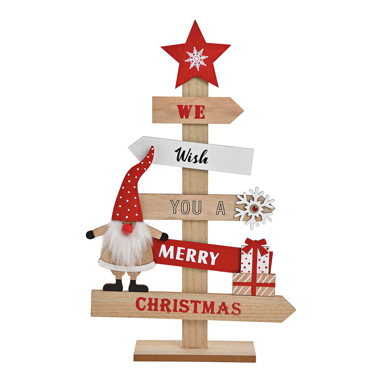 Tannenbaum, We wish you a merry Christmas, aus Holz Rot (B/H/T) 27x46x6cm