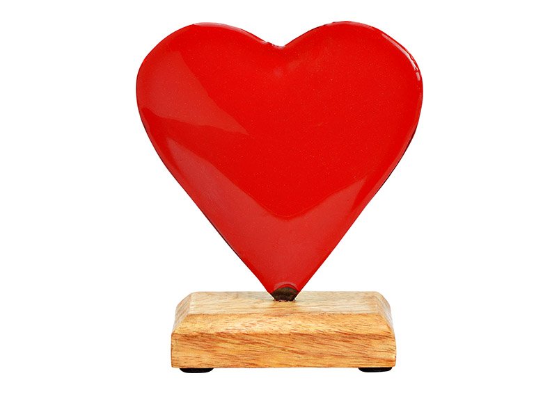 Cuore su base in legno di mango in metallo rosso (L/H/D) 10x12x5cm