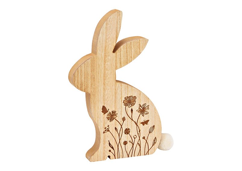 Coniglietto fiore prato in legno naturale (L/H/D) 15x24x2cm