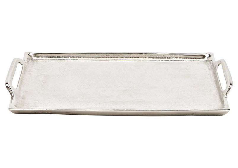 Dienblad met handvat van metaal zilver (w/h/d) 30x2,5x18cm
