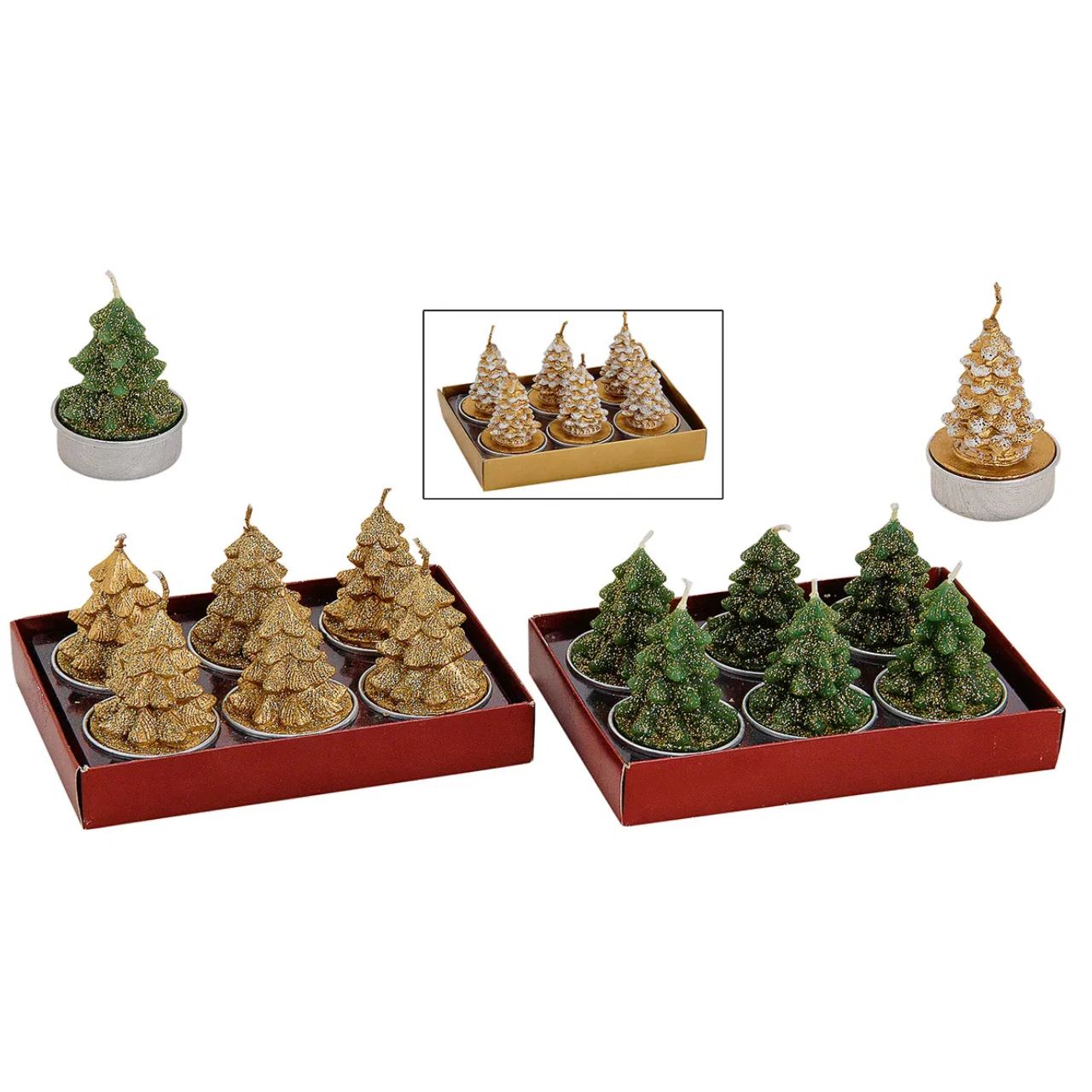 Teelicht-Set 6-teilig, Tannen sortiert (B/H/T) 4x5.5x4 cm Ohrring, Pflanze, Weihnachtsdekorationen, Festival, Weihnachtsbaum