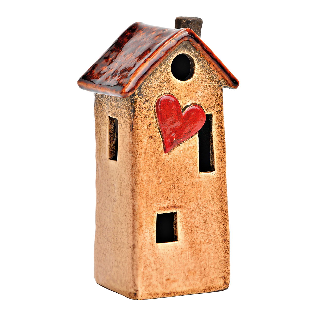 House with heart ceramic brown (W/H/D) 8x17x6cm