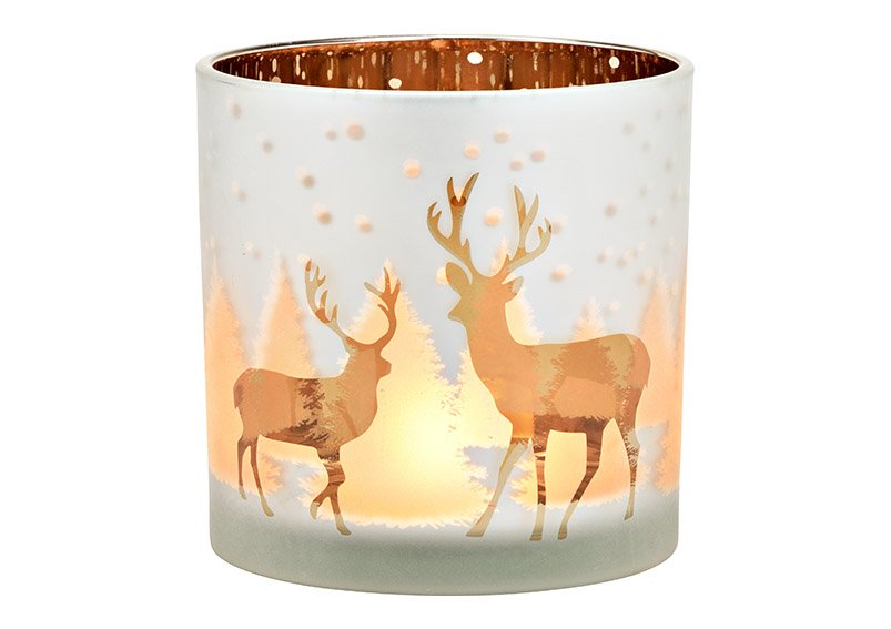 Wind light deer decor of glass white, gold (W/H/D) 15x15x15cm