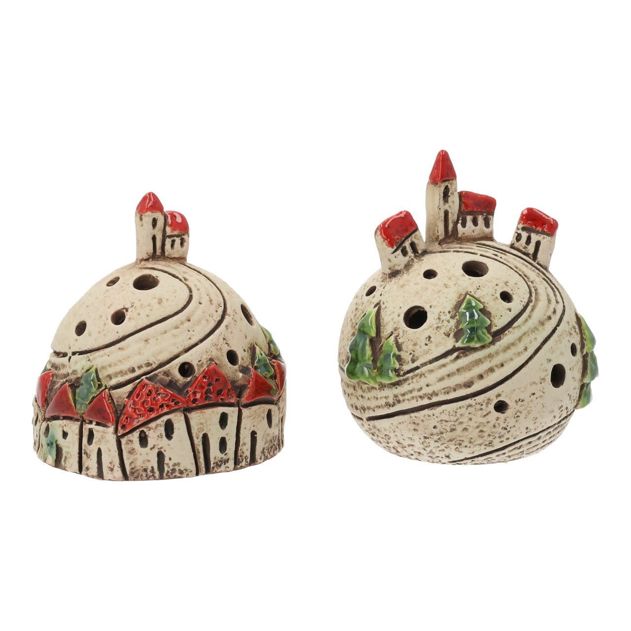 LED Lichthaus Dorfkuppel aus Steingut Beige 2-fach sortiert (B/H/T) 8.3x9.1x8.7cm 2xLR44 Zubehor, Ohrring, Schmuck, Helm