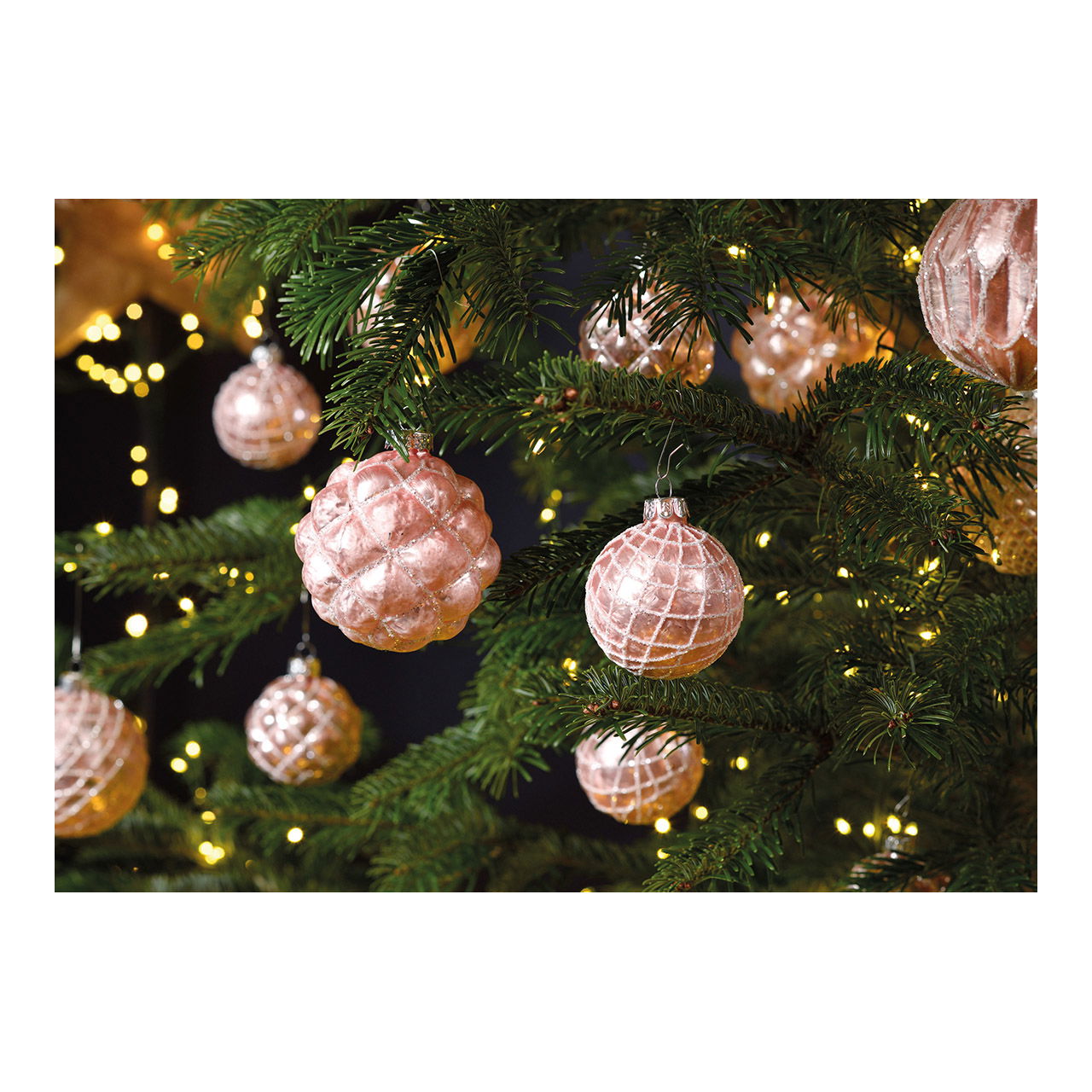 Adorno navideño de cristal con purpurina, 4 pliegues, rosa/plata Ø6cm