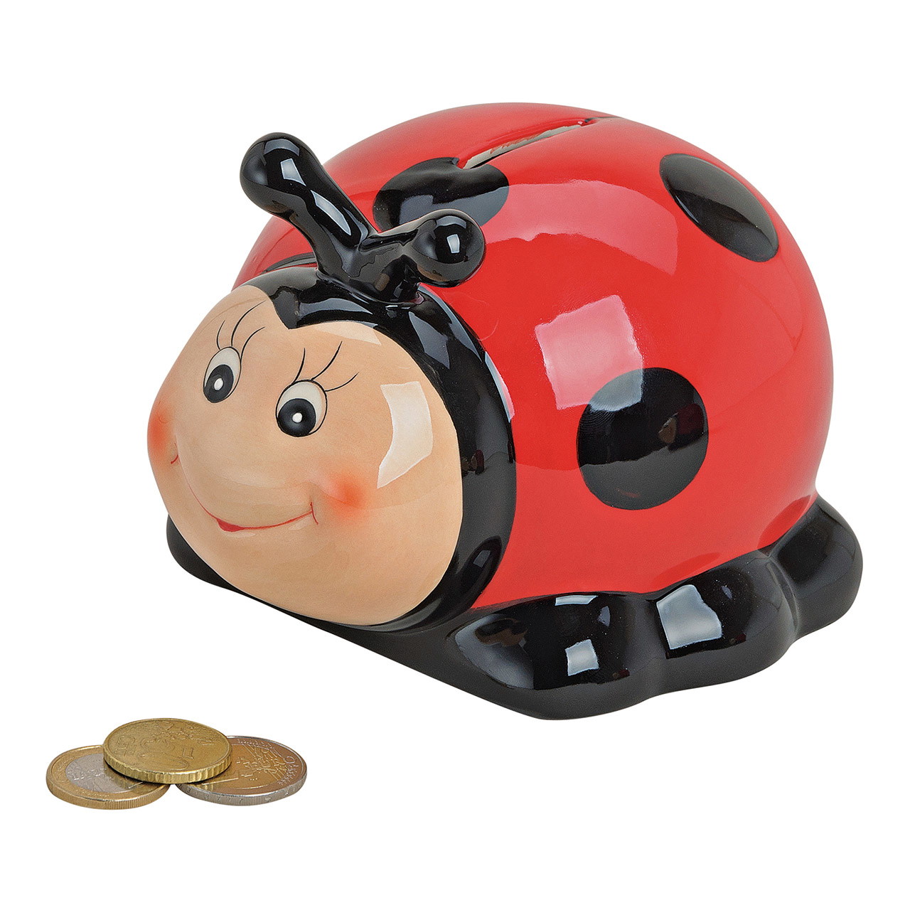 Spardosen Marienkäfer aus Keramik, B14 x T13 x H11 cm Marienkäfer Figur, Schweinchen Geldbörse, Sparschwein, Kuscheltier, Kinder Geschenk