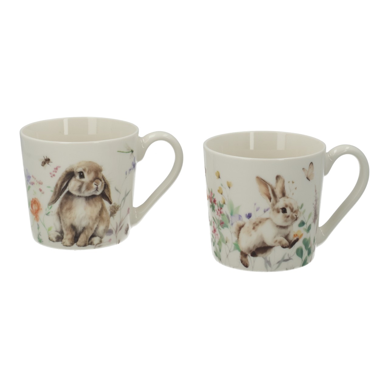 Tazza a forma di coniglio in porcellana bianca, assortimento misto (L/A/P) 13x9x9 cm, 396 ml Kaffeetasse, Tassenpaar, Häschen-Design, Porzellan, Wildblumen