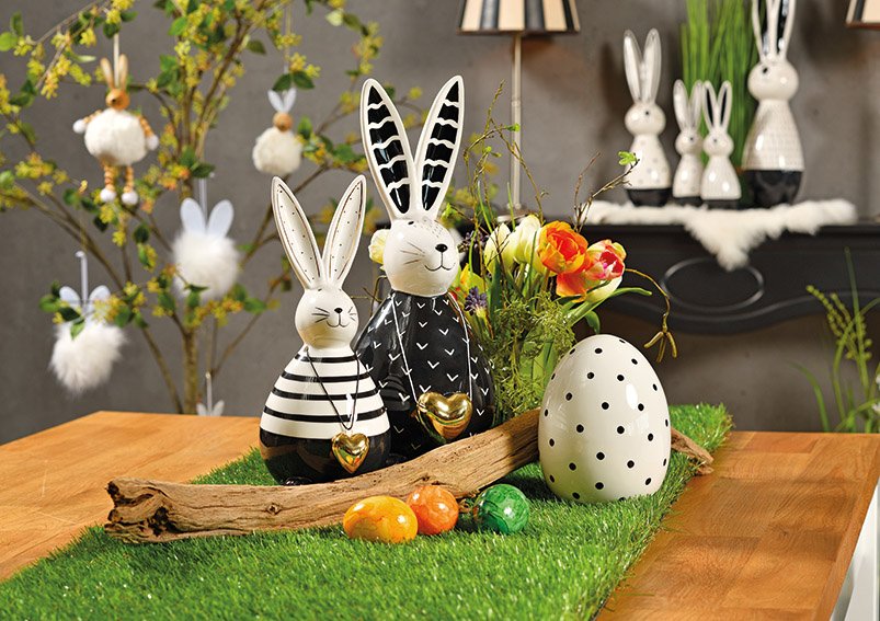 Rabbit with heart hanger made of ceramic black, white (w / h / d) 13x33x15cm