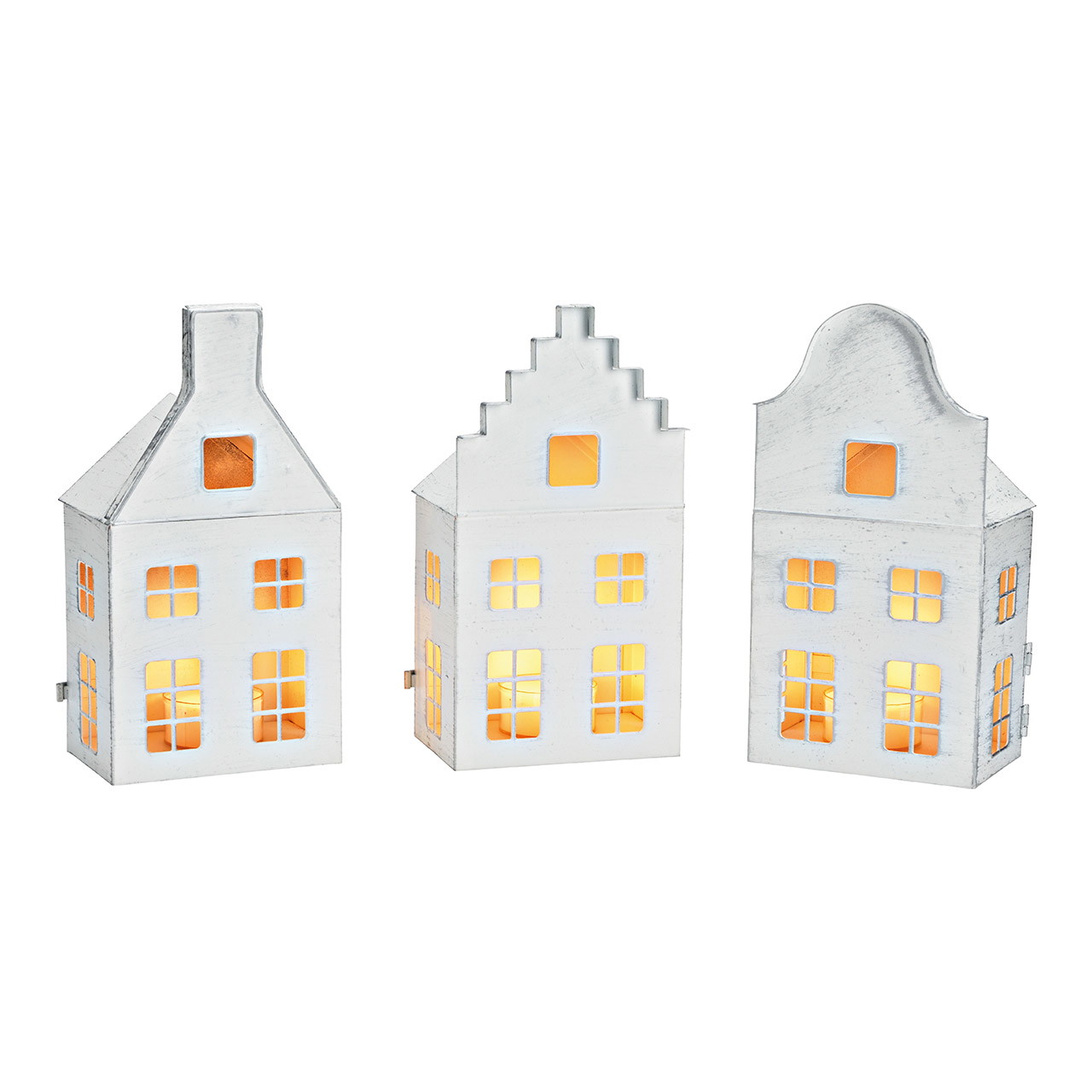 Windlicht Haus aus Metall, 3-fach, Weiß (B/H/T) 13x25x10cm | 10034956