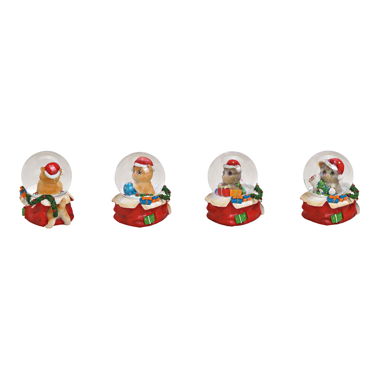 Schneekugel Katze mit Weihnachtsmütze aus Poly Rot 3-fach, (B/H/T) 5x6x4cm Schneekugel Katze mit Weihnachtsmütze aus Poly Rot 3-fach, (B/H/T) 5x6x4cm