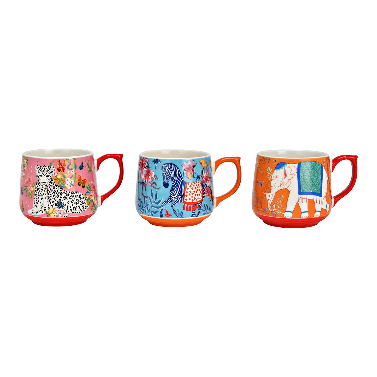 Jumbo mug Africa animals decor made of ceramic, triple, pink/blue/orange (W/H/D) 14x9x9cm 480ml