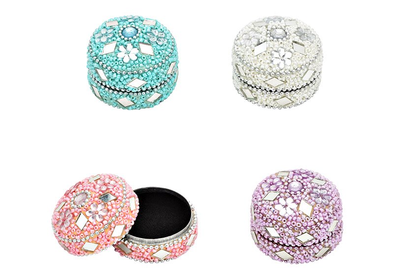 Box with glass beads decor made of metal white, purple, pink, blue 4-fold, (W/H/D) 4x3x4cm