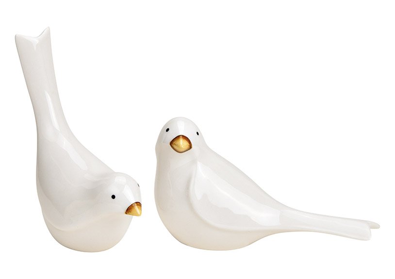 Uccello in porcellana bianco 2 volte, (c/h/d) 12x14x6cm