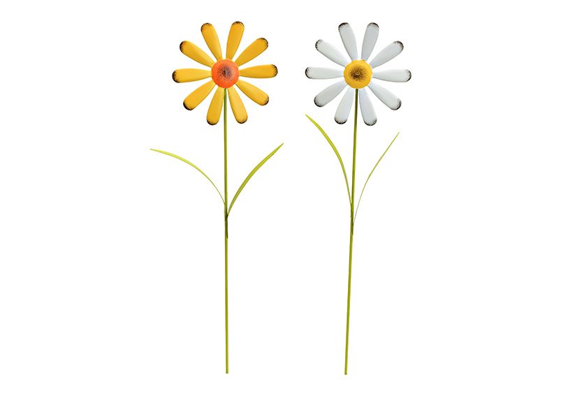 Stecker Blume aus Metall weiß, gelb 2-fach, (B/H/T) 12x50x1cm