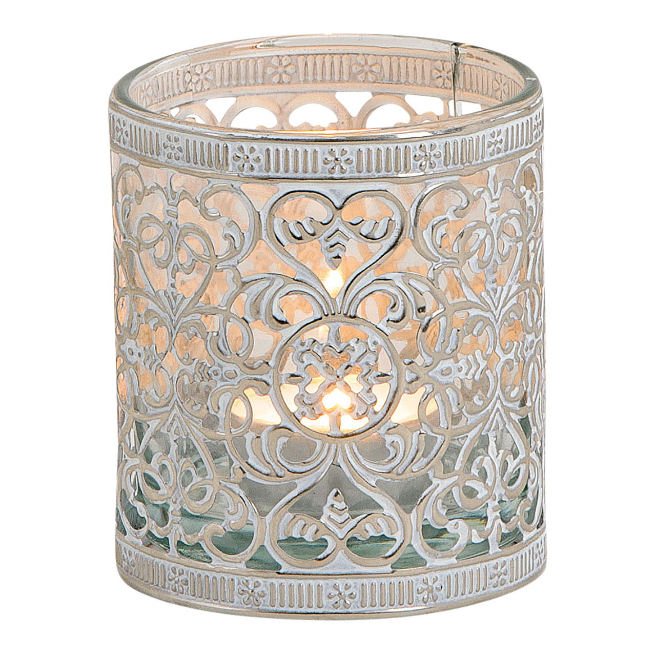 Windlicht Silber Antik aus Glas/Metall, B8 x T8 cm Windlicht Silber Antik aus Glas/Metall, B8 x T8 cm