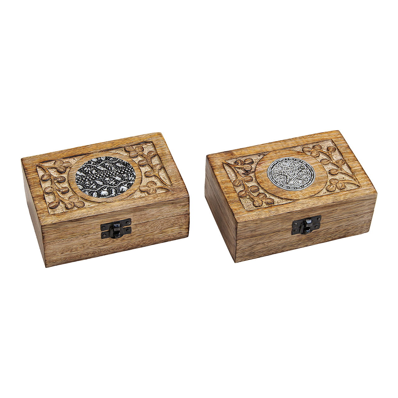 Holzkiste, Schmuckschatulle, Holzbox, Schnellverschluss, Inlay-Medaille